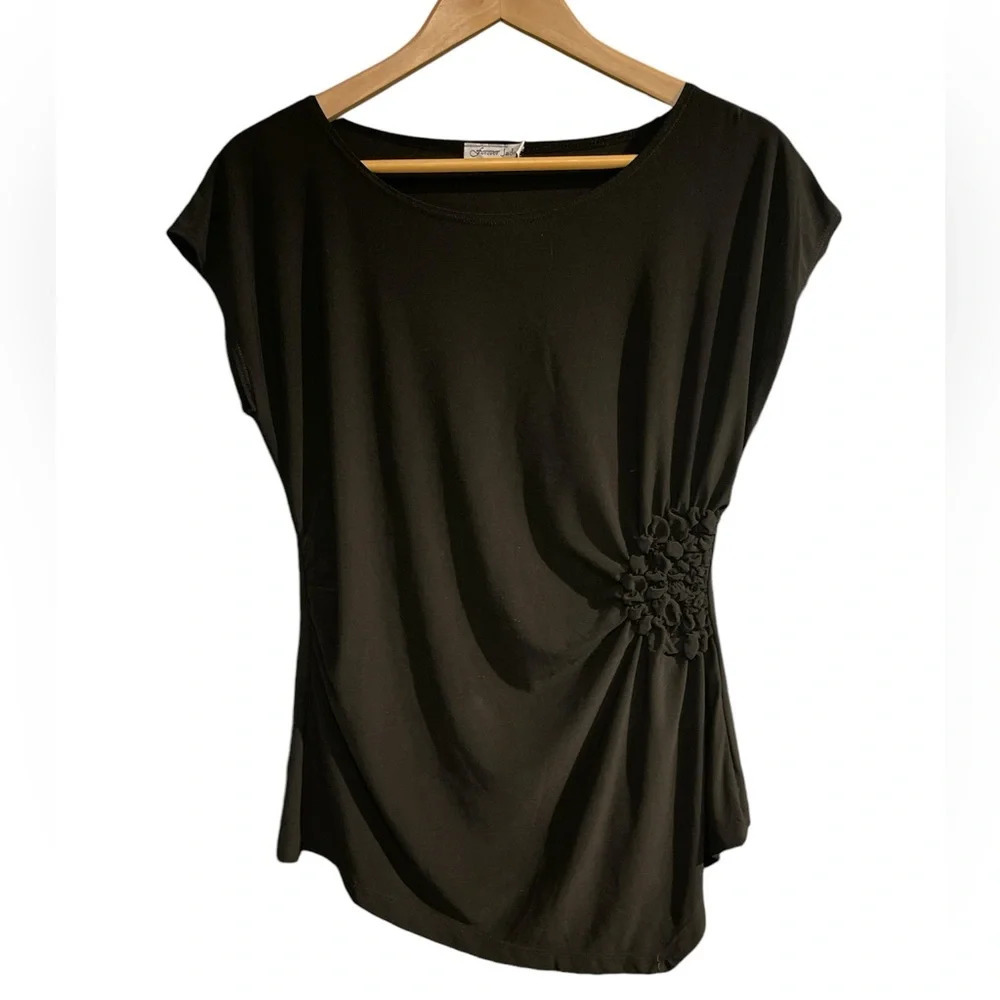 Forever Jade Black Ruched Detail Blouse‎
